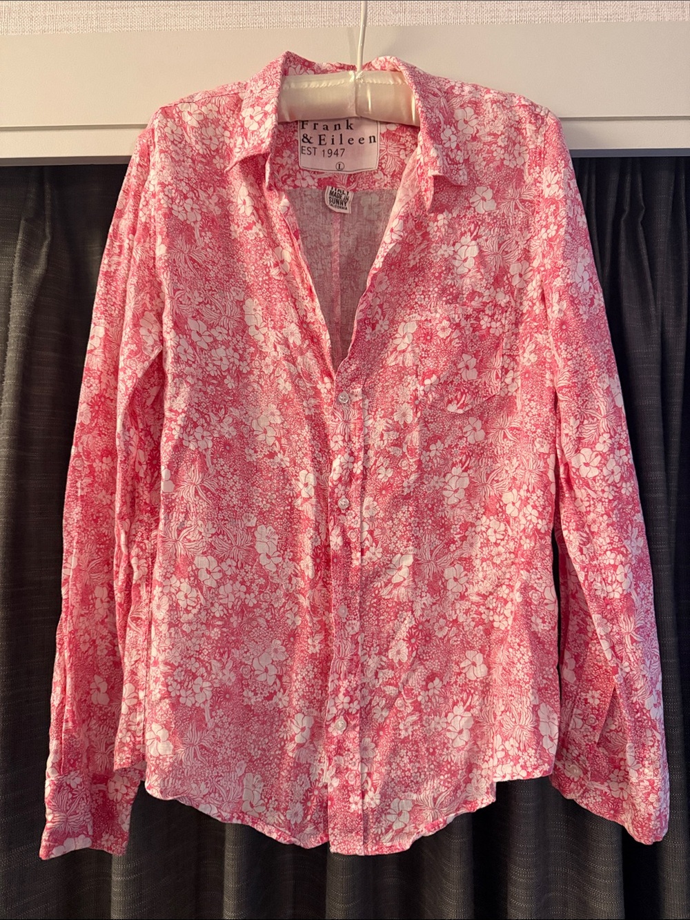 Frank & Eileen Pink and White Floral Button-Down Barry Style 100% Linen Shirt